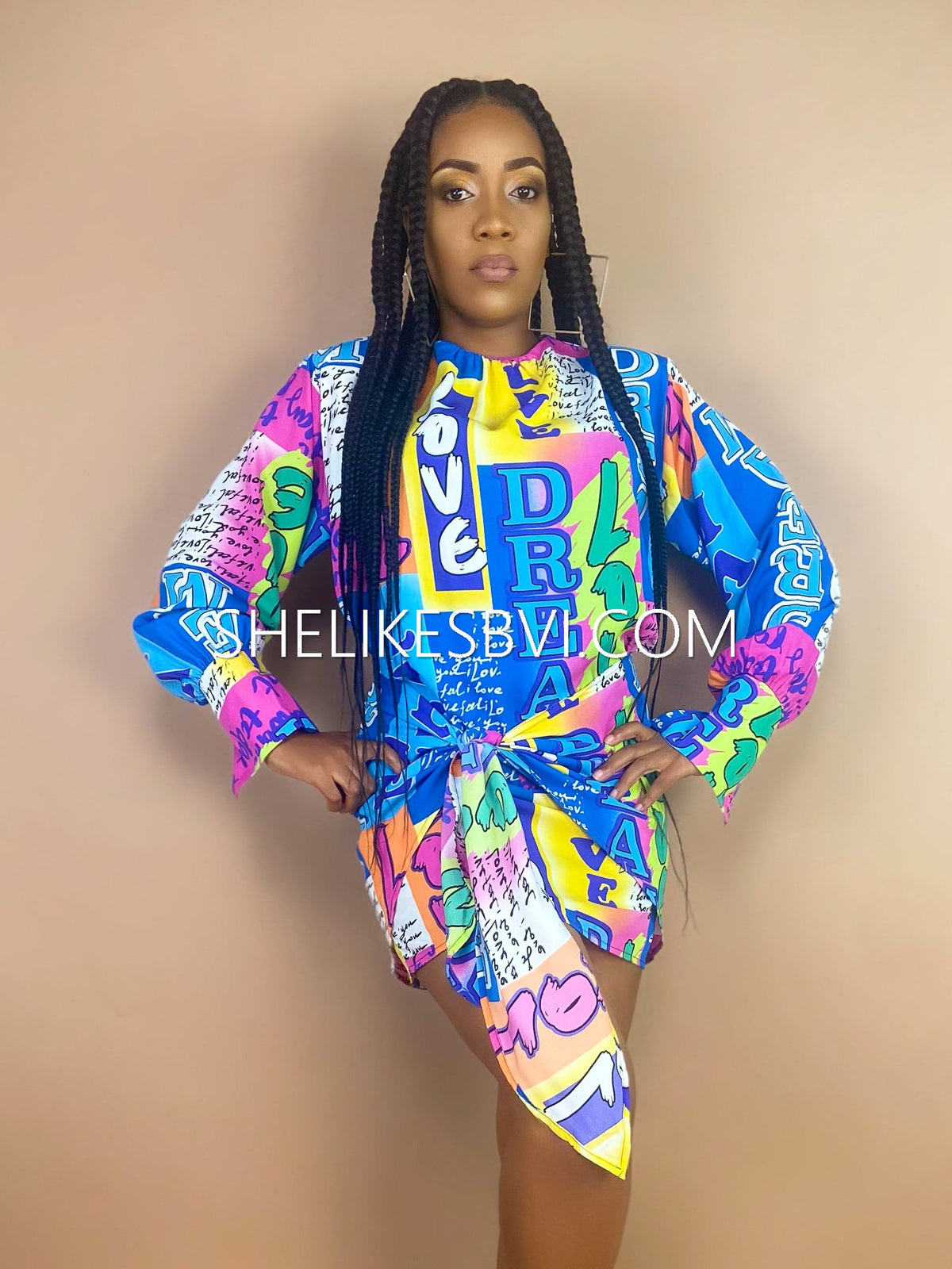 Graffiti Blue Rainbow Scarf Dress SheLikesBVI.com Graffiti Blue Rainbow Scarf Dress SheLikesBVI.com