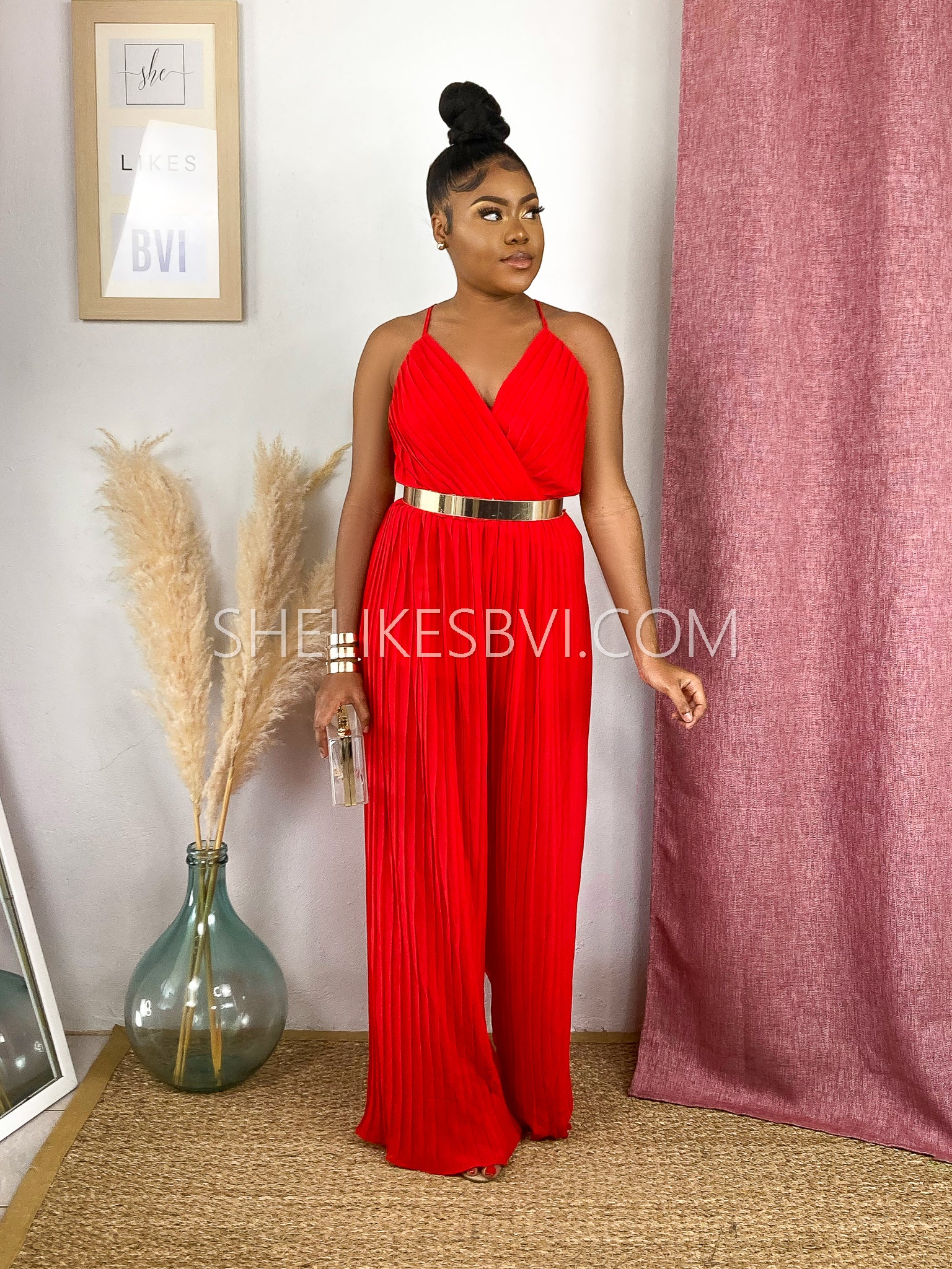 Red store bridesmaid jumpsuit