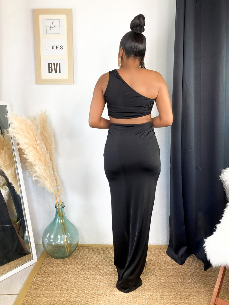 All Night Cut Out Black One Shoulder Maxi Dress