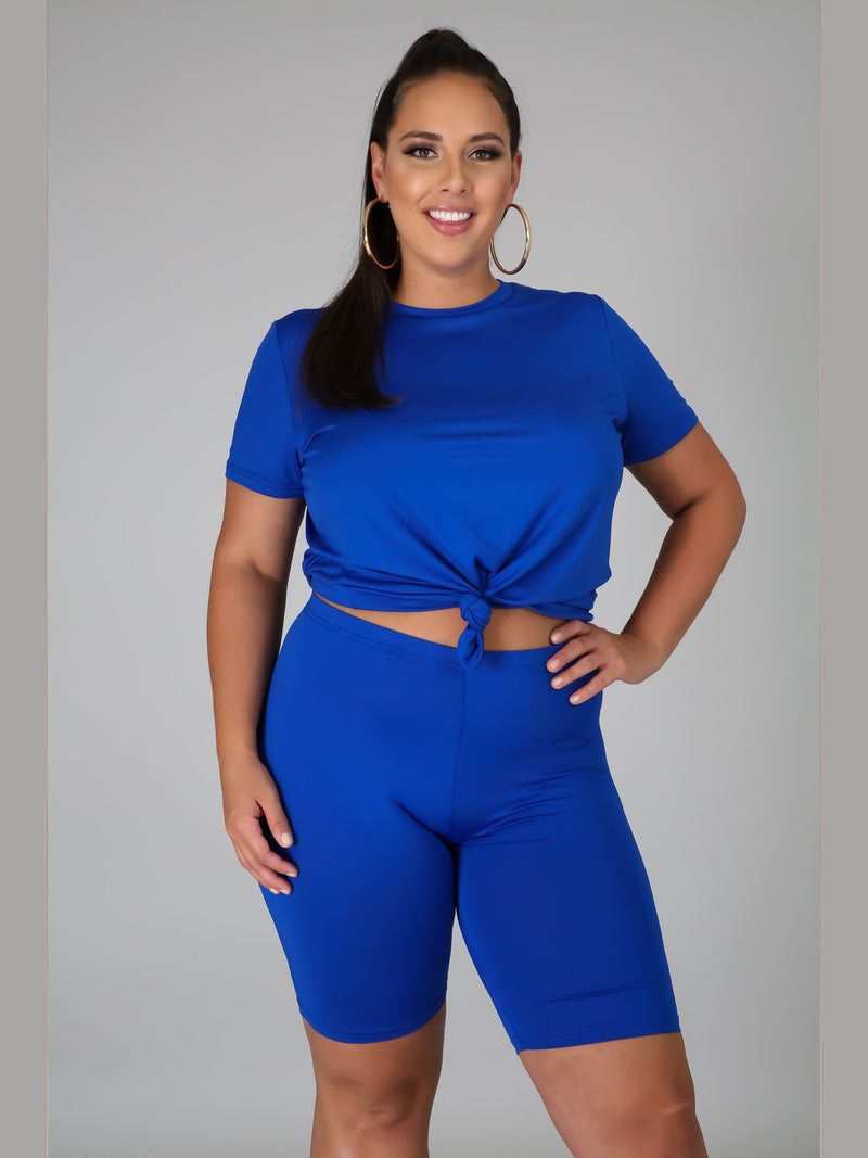 Plus Size Chill Day Blue Summer Shorts Set