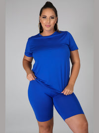 Plus Size Chill Day Blue Summer Shorts Set