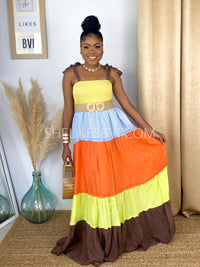 Caribbean Cocoa Yellow Multicolor Maxi Dress