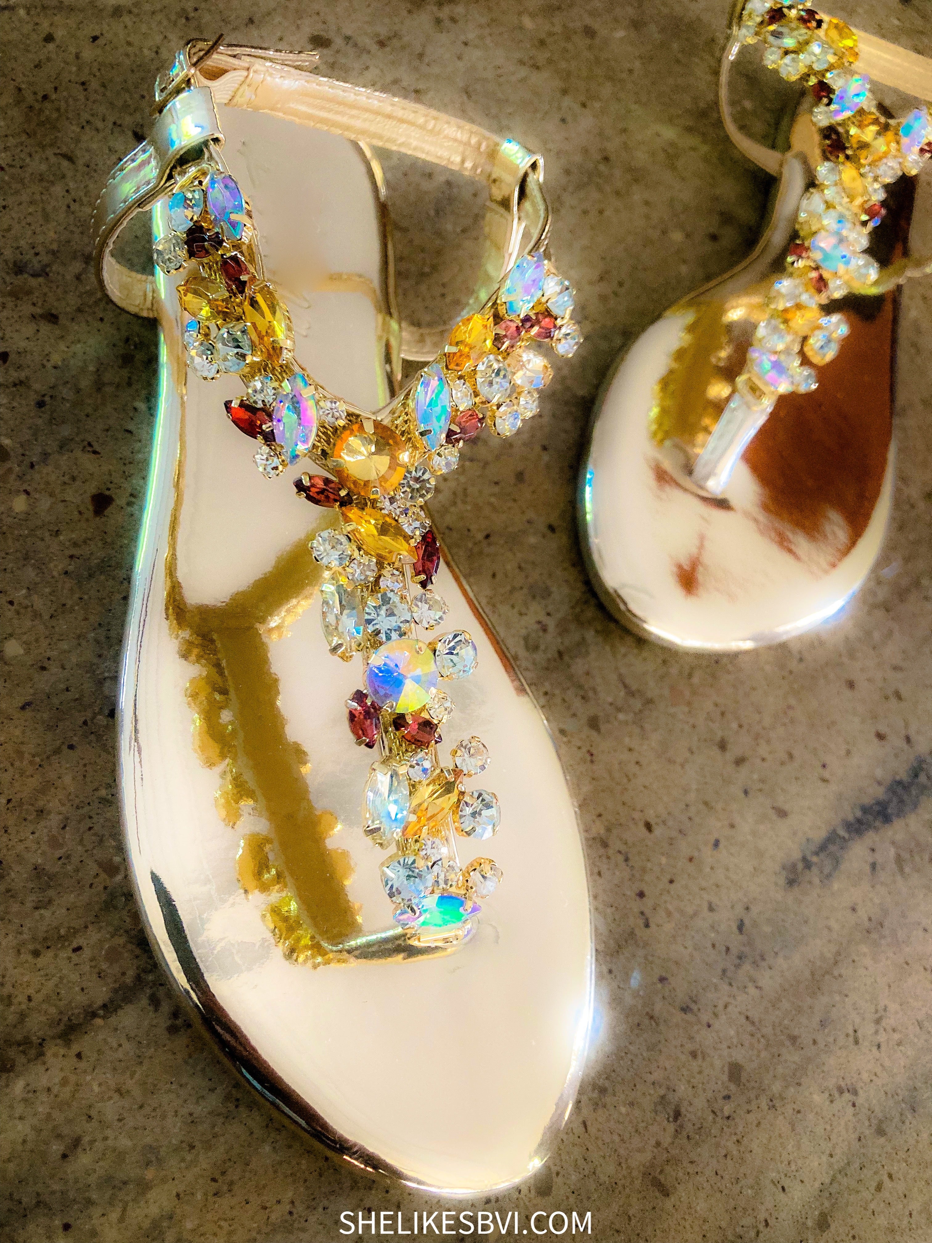 Earthy Multicolor Crystal Gold Sandals SheLikesBVI