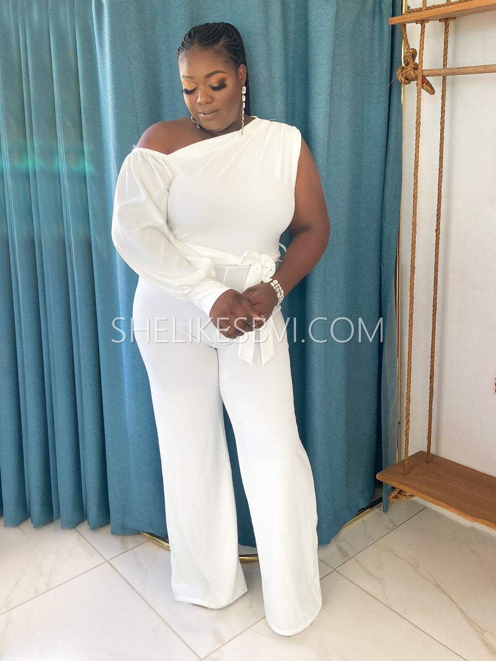 All white cheap jumpsuit with sleeves