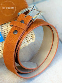 Create Everyday Casual Silver Buckle Tan Brown Belt