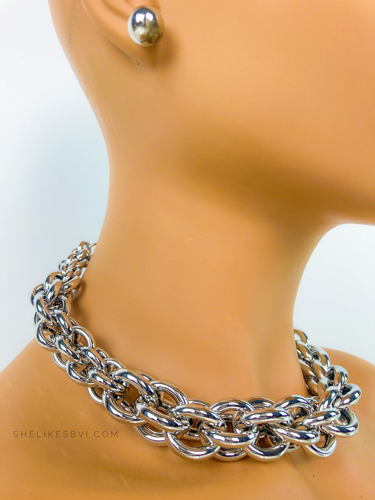 Thick Intertwined Link Silver Necklace Set