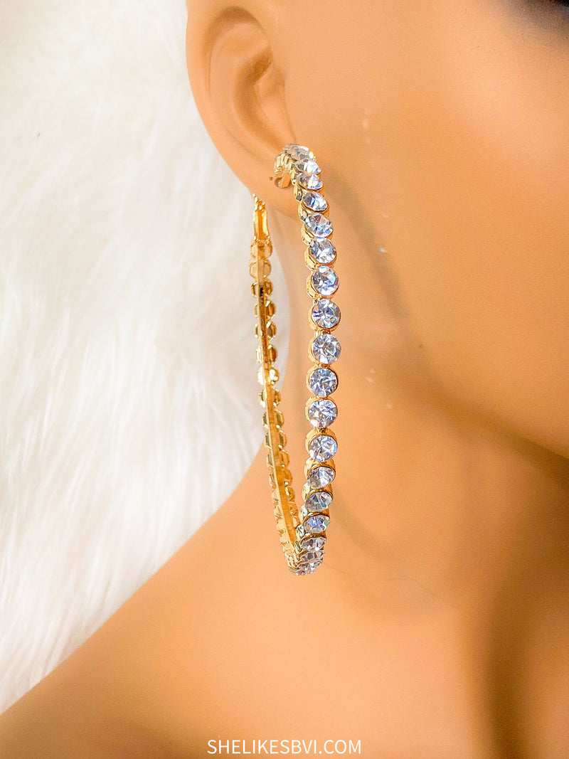 New Me Crystal Gold Big Size Hoop Earrings