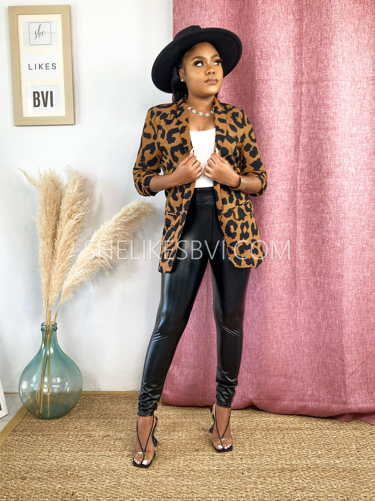 Brown Leopard Mid Sleeve Open Blazer