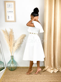 Elevation Off Shoulder White Midi Dress