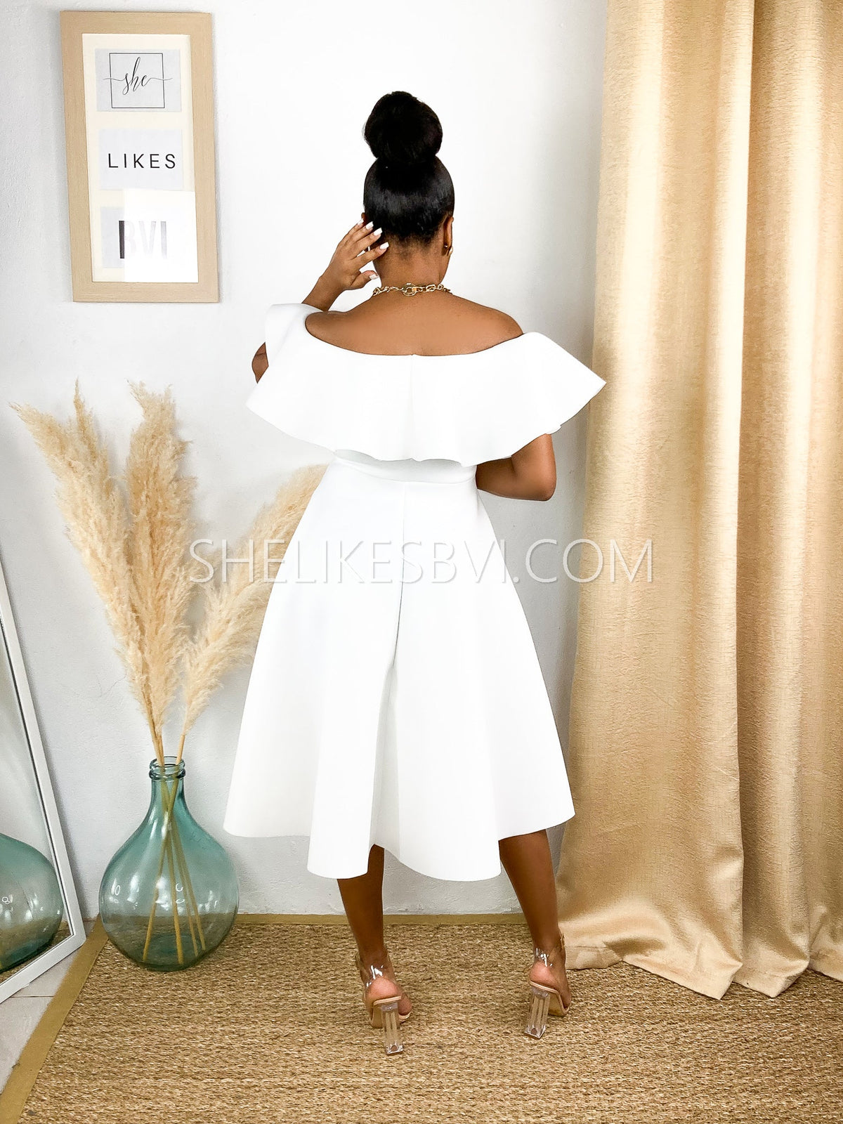 Elevation Off Shoulder White Midi Dress