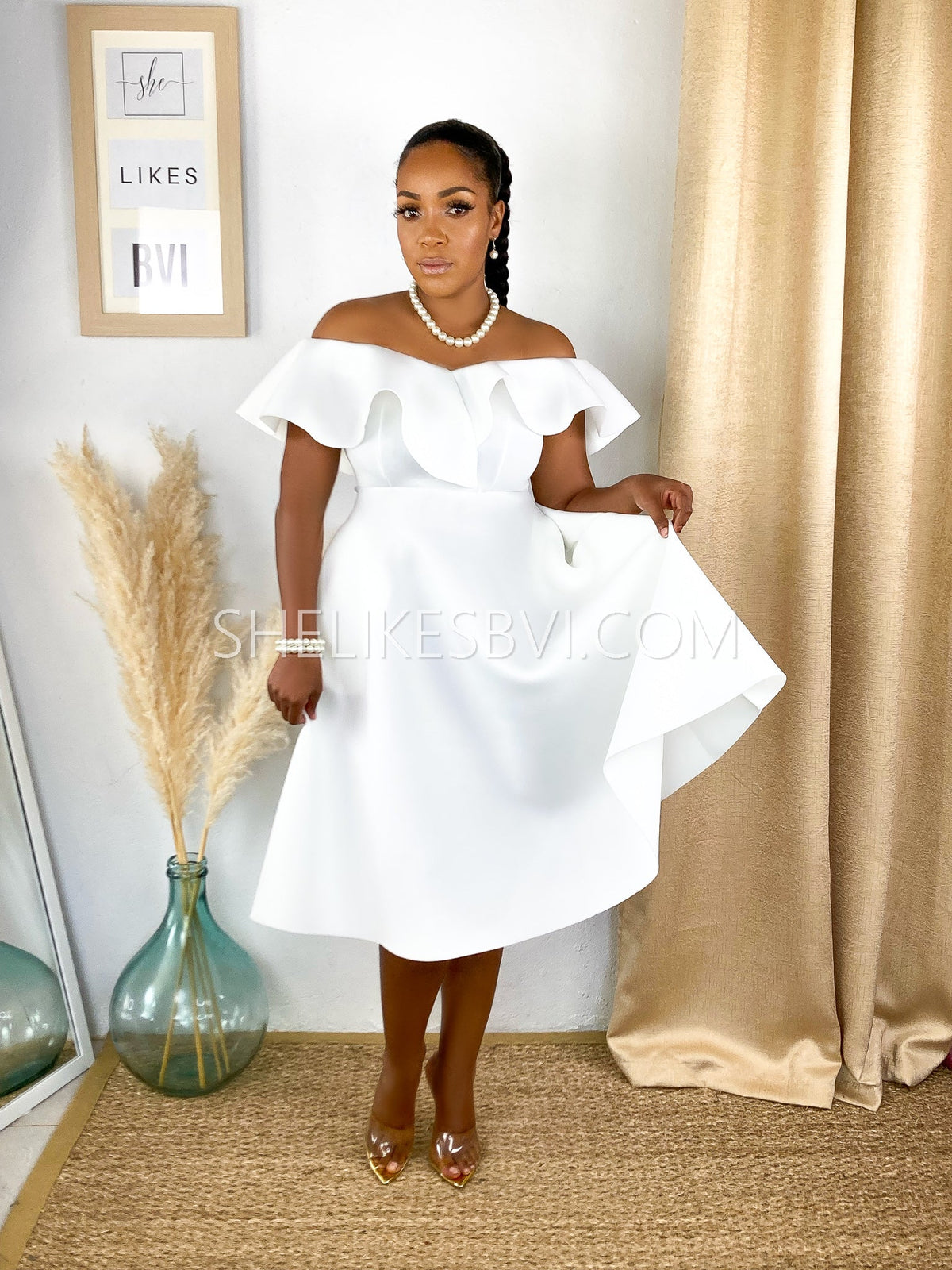 Elevation Off Shoulder White Midi Dress