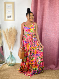 Paradise Pink Multicolor Tropical Print Maxi Dress