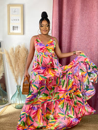 Paradise Pink Multicolor Tropical Print Maxi Dress