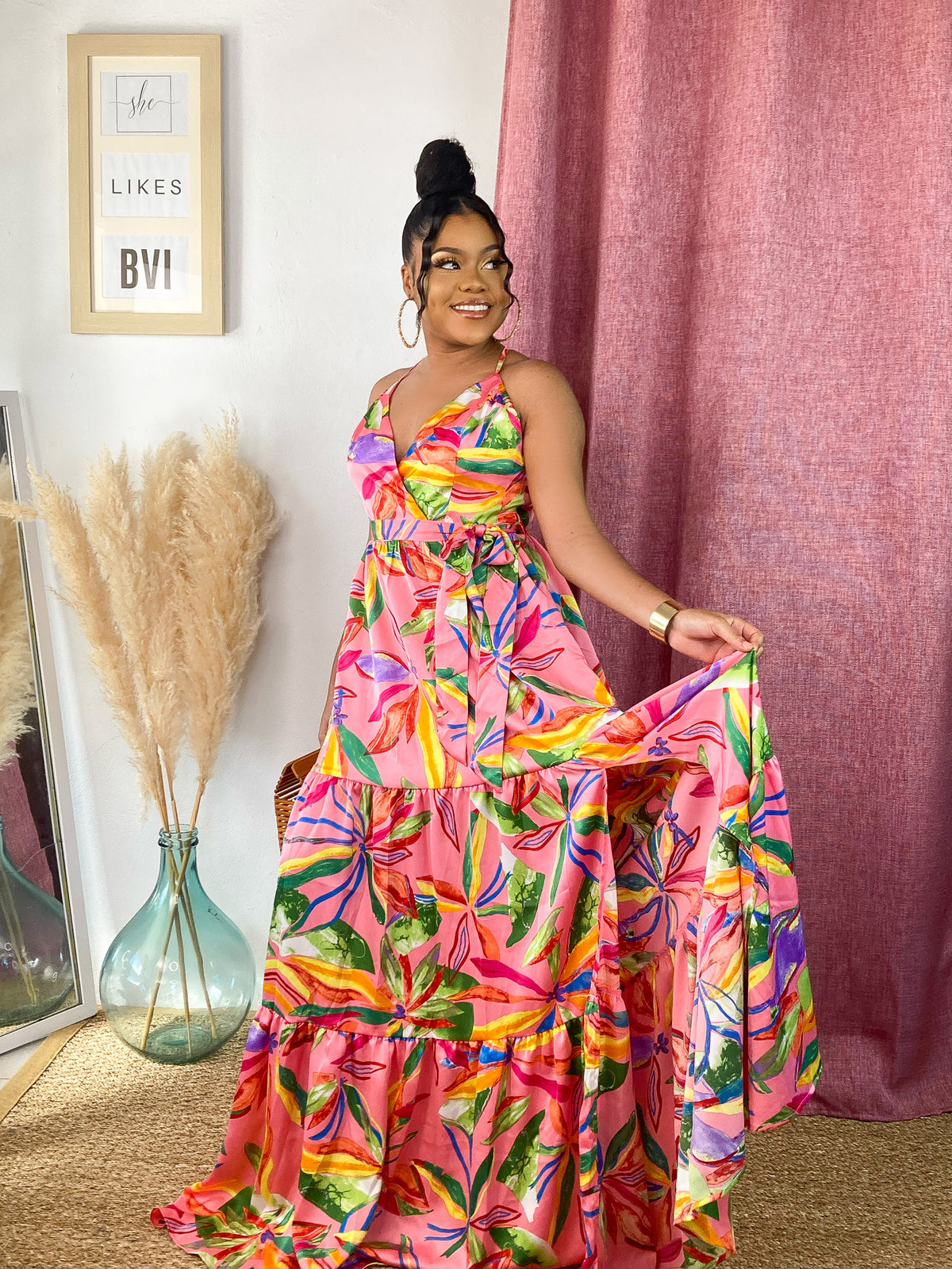 Pink printed maxi dress Clearance