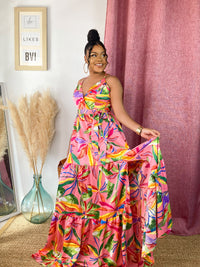 Paradise Pink Multicolor Tropical Print Maxi Dress