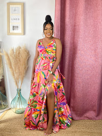 Paradise Pink Multicolor Tropical Print Maxi Dress