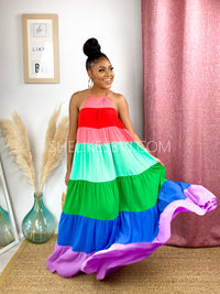 Rainbow Runner Multicolor Halter Maxi Dress