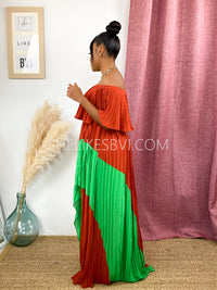 Greatness Rust Off Shoulder Pleated Maxi Dress