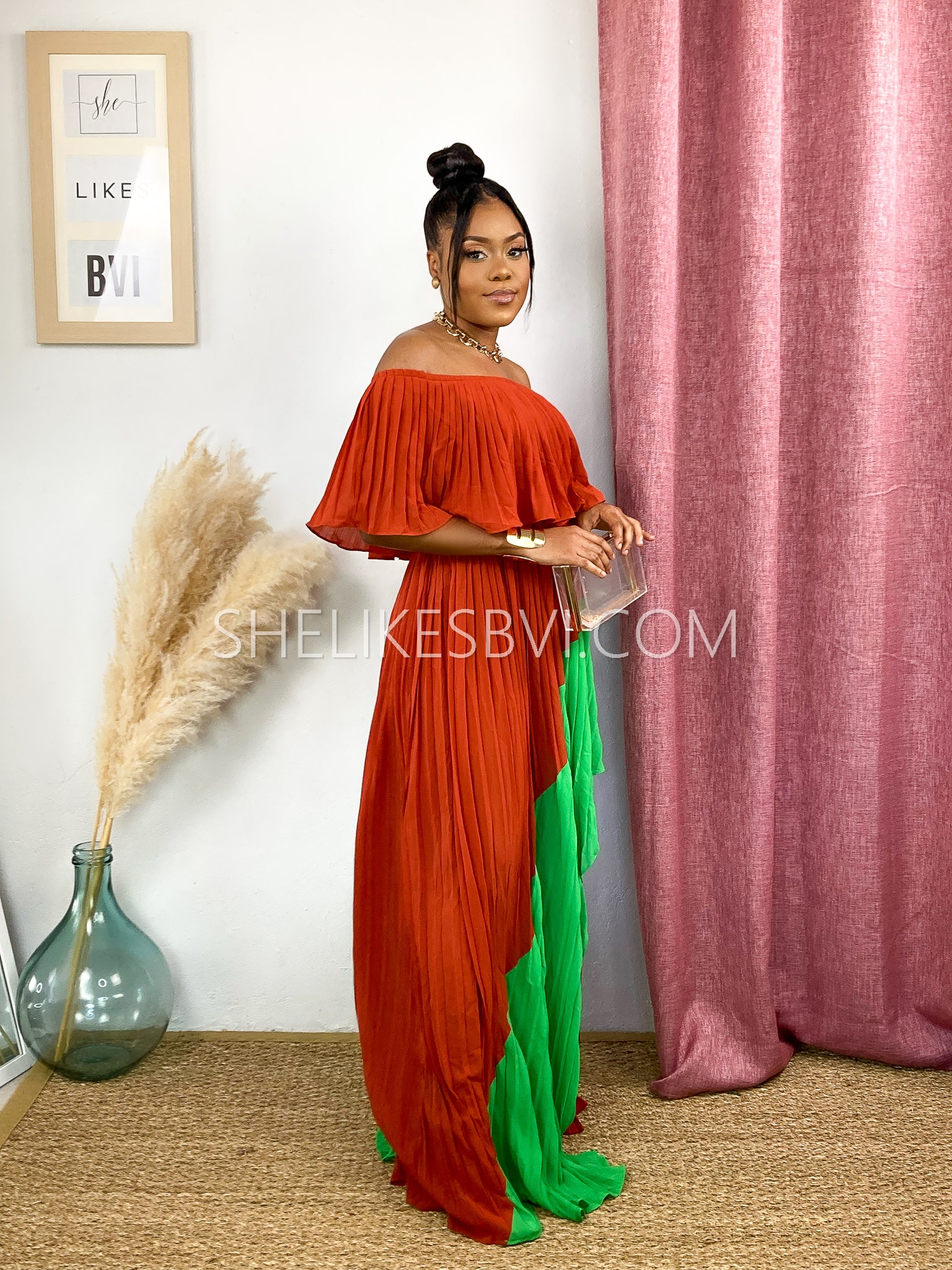 Off the shoulder 2025 pleated maxi dress