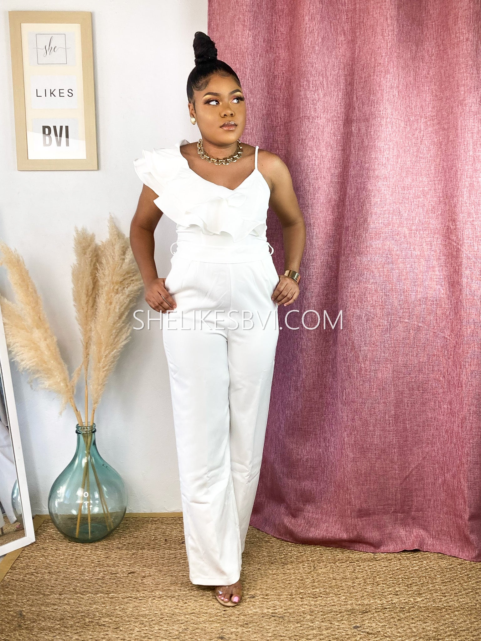 White sales jumpsuit ruffle