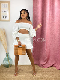 Thick Off Shoulder White Mini Skirt Set