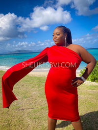 Mesmerizing Cape Sleeve Plus Size Red Dress